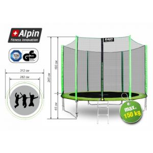 Батут Alpin 3.12 м с защитной сеткой и лестницей