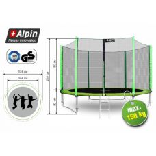 Батут Alpin 3.74 м с защитной сеткой и лестницей