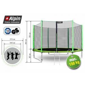 Батут Alpin 3.74 м с защитной сеткой и лестницей