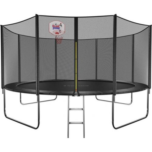 Батут GetActive Jump 14ft - 435 см лестница, сетка, кольцо (черный)