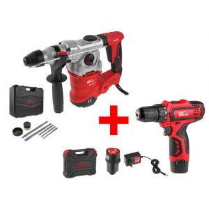 Перфоратор WORTEX RH 3239 F в чем. + (2 зубила, 3 сверла + BD 1215 DLi)