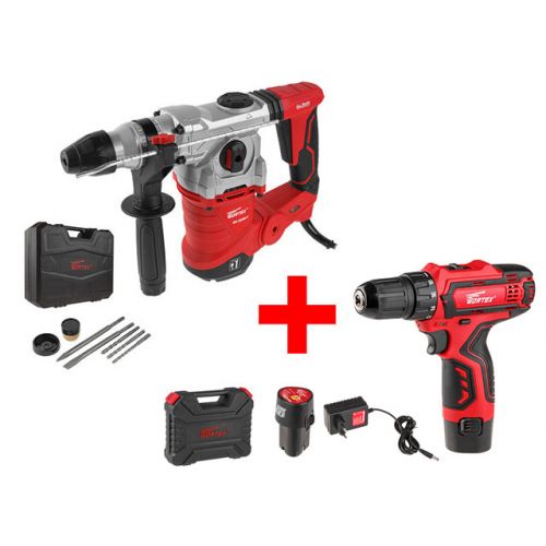 Перфоратор WORTEX RH 3239 F в чем. + (2 зубила, 3 сверла + BD 1215 DLi)