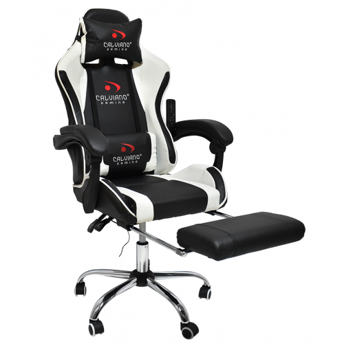 Вибромассажное кресло Calviano AVANTI ULTIMATO black/white/black с подножкой